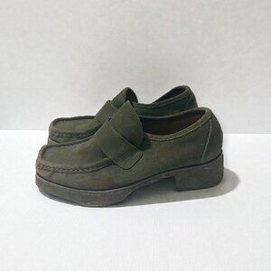 Patrick Cox Wannabe 90s Olive Suede Loafer Moc Shoes size 38.5 EU, Crepe bottom